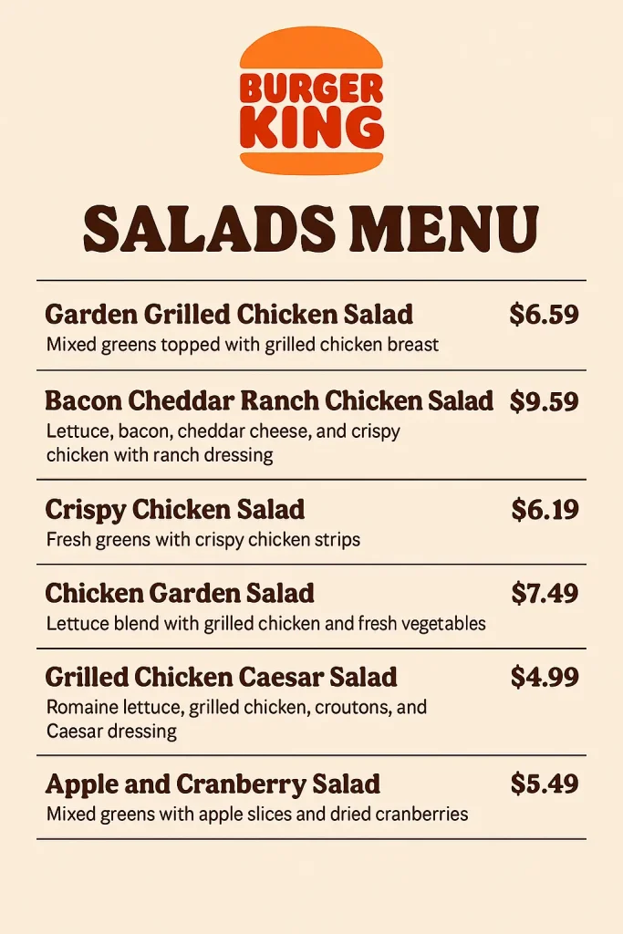 Burger King Salads Menu