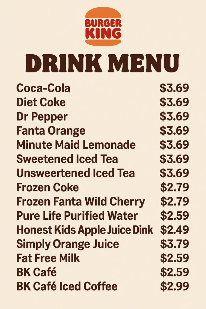 burger king drink menu 2025 1 burger king drink menu