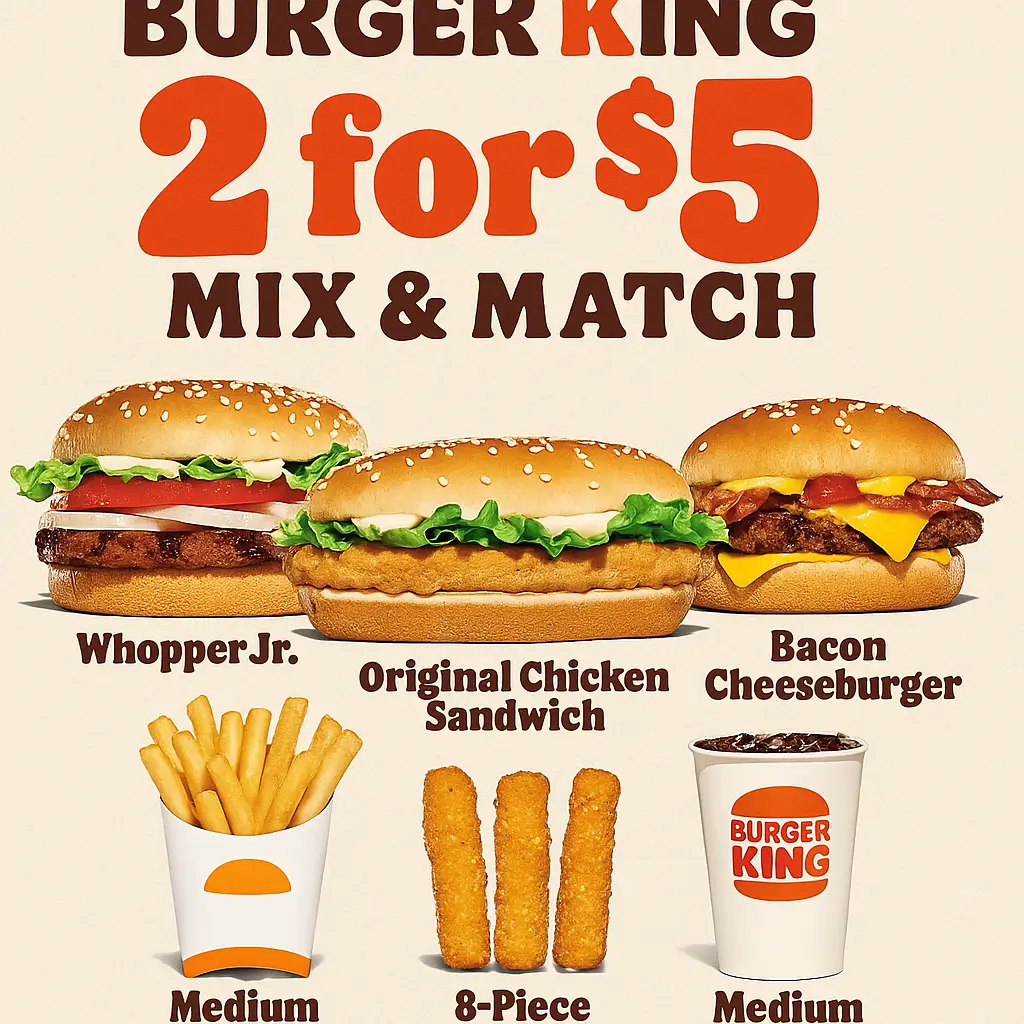 burger king menu prices 2 for $5 1 burger king menu prices 2 for $5